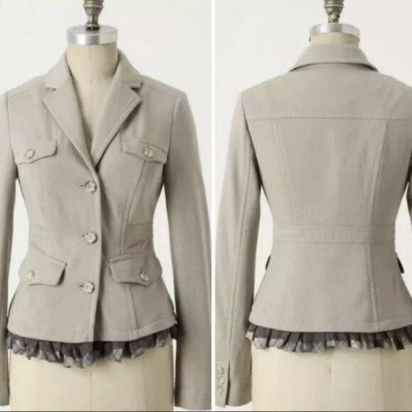 ANTHROPOLOGIE Salute to Ruffles Jacket Grey Blazer by Daughters of Liberation - Picture 1 of 8